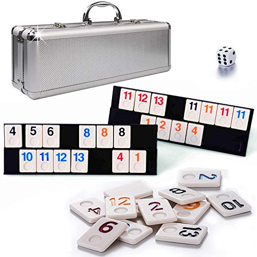 106 Tiles Travel Rummy Game - Tocebe Rummy Tiles Game with Aluminum Case & 4 Anti-Skid Durable Trays for Kids - Thumbnail 7