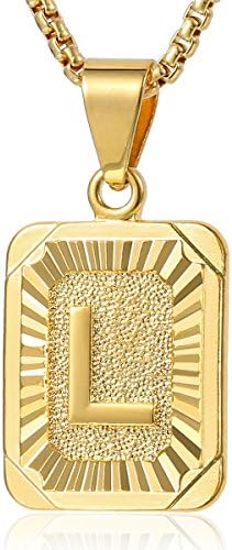 Initial Letter L Pendant Necklace for Women Mens Chain Gold Plated Square Box Link 22inch