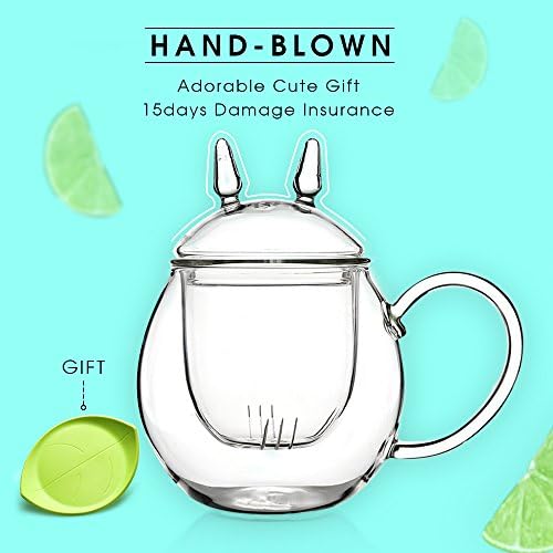 Glass Tea Cup with Glass Tea Infuser Strainer,Cat Coffee Mugs,Teapot Funny Tea Maker for Loose Leaf Flower,Coffee