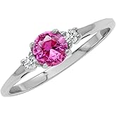 Silvershake Petite Design Round Shape Gemstone Birthstone White Gold Plated or Yellow Gold Plated 925 Sterling Silver Solitaire Promise or Engagement Ring Jewelry for Women