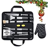 MARNUR BBQ Barbecue Grill Set with 7 Barbecue Accessories for Grilling Camping Picnic Spatula Fork Tongs with Multiple BBQ Tools and Carrying Case