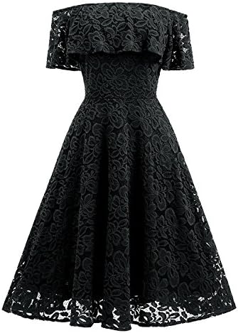 Gigileer Women Bold-shoulder Dresses Vintage Lace off shoulder Boat Neck Cocktail (M(6-8), Black)