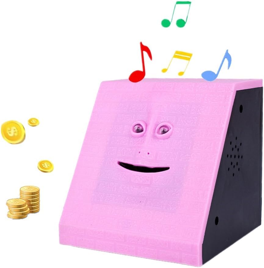 WeFoonLo Novelty Coin Money Eating Musical Face Bank Automatic Money Saving Collection Piggy Bank for Kids Children (Pink Brick)