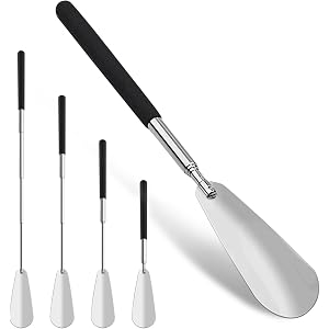 EEQXHH Shoe Horn Long Handle, Extra Long Handle Shoe Horn Telescopic Metal Adjustable Length 3" to 25", Extends Stainless Ste