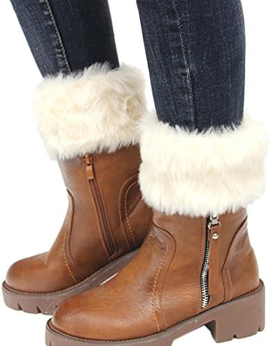 Fur Leg Warmers Women,Fuzzy Furry Fluffy White Leg Warmers,Christmas Faux Fur Boot Cuffs Toppers for Women