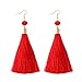 NLCAC Long Tassel Drop Earrings Red Dangle with Ball Hook Fringe Earring for Women's Fashion Jewelry