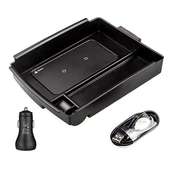 Taptes Tesla Qi Wireless Phone Charger Center Console Organizer Fast Charging Cigarette Lighter Charger Armrest Box Storage Tray Charging Pad