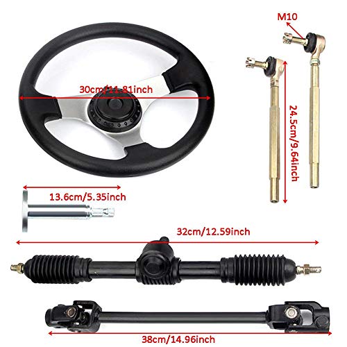 Kinbelle 110cc Chinese Go Kart Quad Parts 30cm Steering Wheel Assembly Full Steel 32cm Gear Rack Pinion