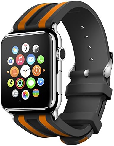 Apple Watch Band, LNGLAT 42mm Soft Silicone Replacement Sport Style Strap for Apple Watch - Black Orange