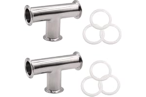 DERNORD 2 Pack Clamp Tee 3 Way Stainless Steel 304 with 6 Silicone Gaskets Fits 2" Tri Clamp, 51mm Pipe OD Sanitary Fittings (2 inch)