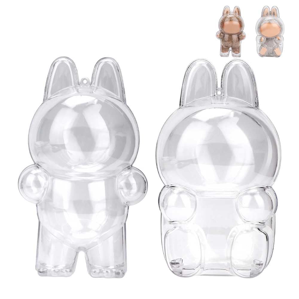 Photo 1 of 2pcs Clear Figure Display Case with Keychain,Plastic Protective Cover for Blind Box Figures,Portable Dustproof Mini Doll Storage Bag,Blind Box Display Pouch for Fans and Collectors (Stand + Sit)
