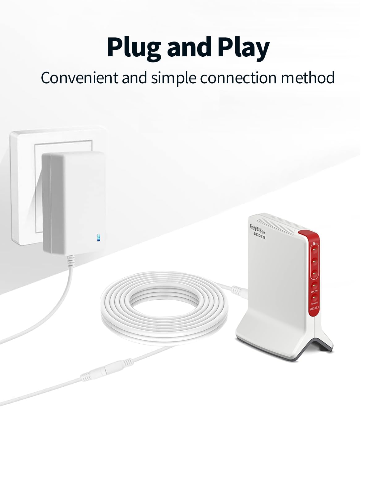 1M DC Verlängerungskabel für FritzBox VDSL/DSL/Cable Router, AVM Fritz!Box 7590 7580 7582 7560 3490 6590 6490 6430 4040 4020 Router, DC Strom Netzteil Ladekabel, Kabel Verlängerung, Weiß 3