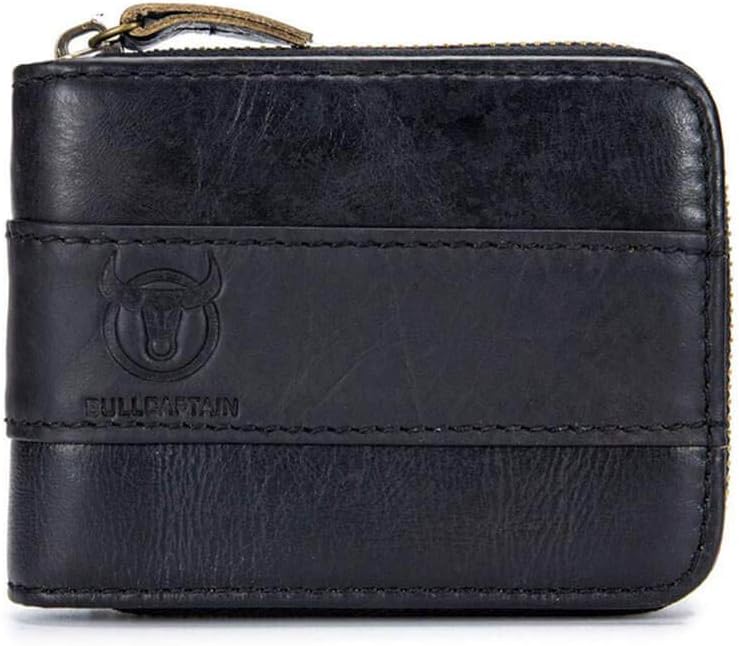 Mens RFID Antimagnetic Vintage Leather Wallet Front Pocket Coin Bag Card Holder with 11 Card Slots (Black)