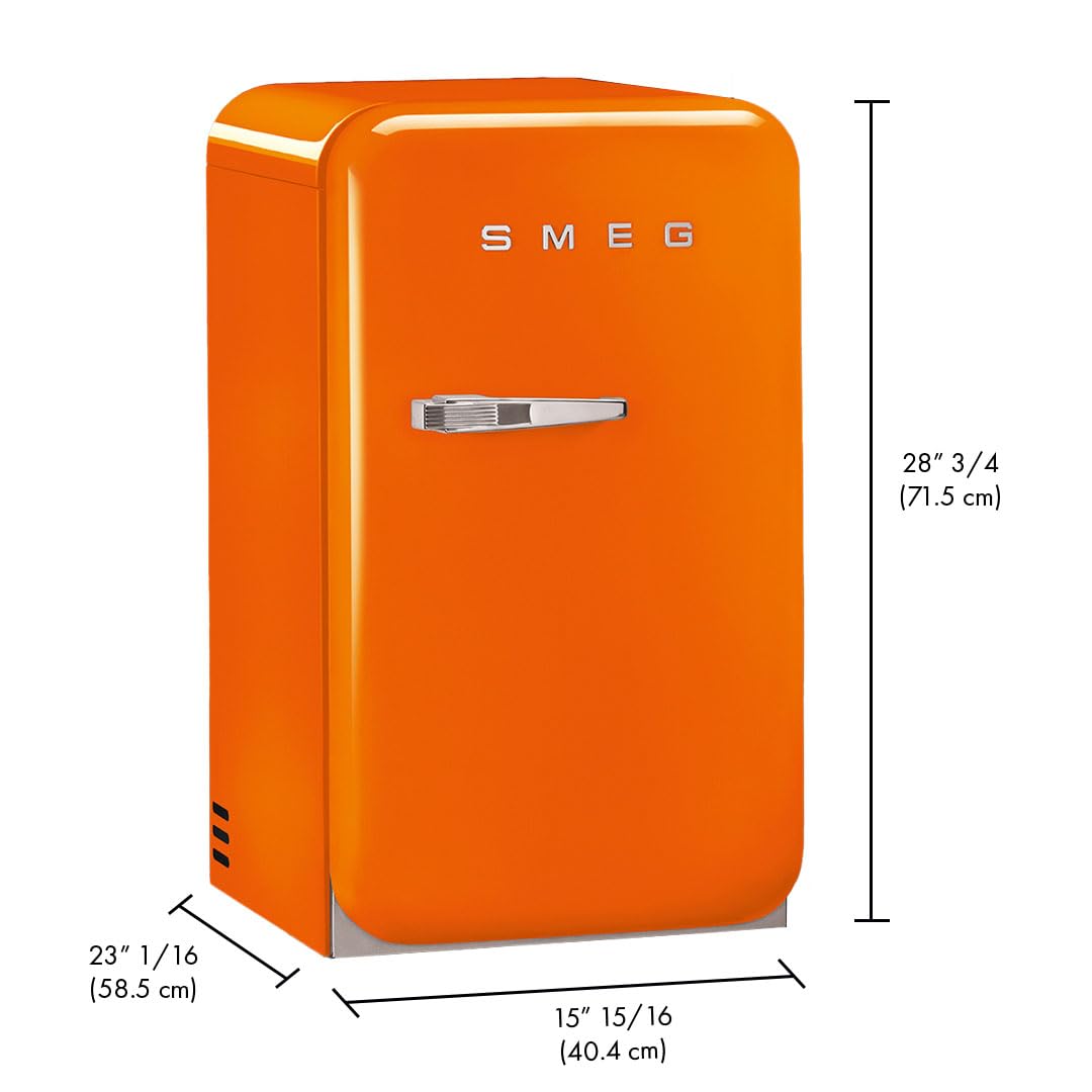 SMEG FABUROR3 FAB5 Retro Mini Fridge – 50s Style Compact Small Refrigerator, 1.2 cu ft, Automatic Defrost, LED Lighting, Adjustable Shelves– Made in Italy, Orange