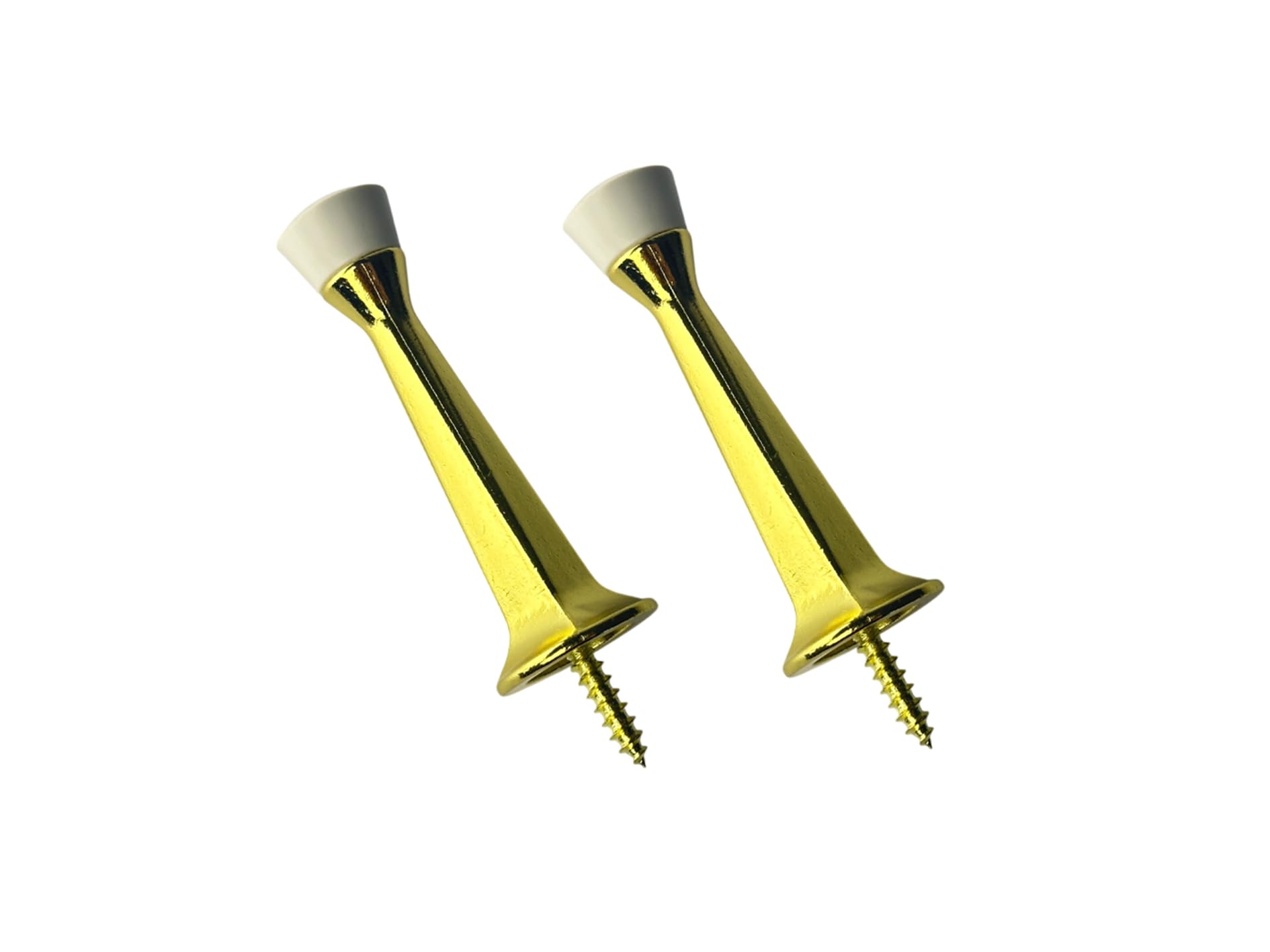 QCAA Rubber Tip Heavy Duty Solid Rigid Door Stop, 3", Zinc Die Cast, Brass Plated, Made in Taiwan, 2 Pack