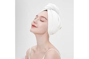 MAOPAOBEAUTY Hair Towel Wrap for Women Long&Thick Hairs Turban Head Wrap 1Pack Super Absorbent Hair Drying White Waffle Bath Towels for Curly Quick Dry Hair Drying Towels with Button