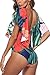 Jescrich Womens Tropical Retro One Piece Swimsuit Deep V Neck Ruffle Shoulder Bathing Suit Bikinis Beach Dress