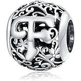 Gothic Vine Initial Letter Fits Pandora Bracelets 925 Sterling Silver A-Z Bracelet Charms Alphabet Charms for Bracelets Necklace DIY Anklet Bead Charms Valentines Gifts for Wife/Girlfriend Women