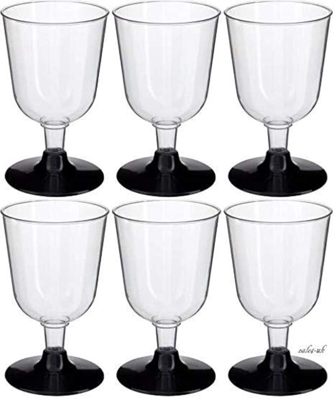 GSL 30 x Black Base Plastic Party Wine Glasses 155ml Amazon.co.uk