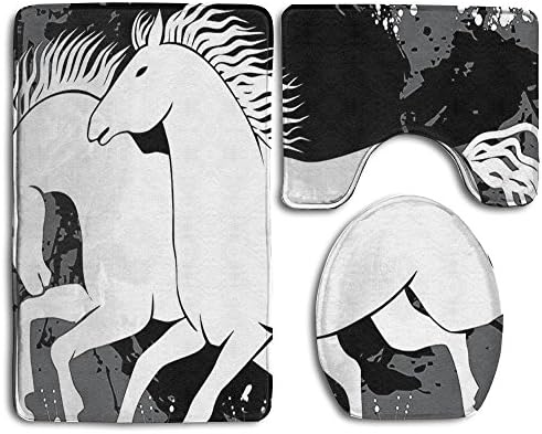 Guiping Antique Roman Time Gladiator Two Race Horses With Paint Marks Bathroom Rug Mats Set 3 Piece,Funny Bathroom Rugs Graphic Bathroom Sets,Anti-skid Toilet Mat Set