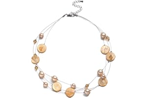 JURYLOO Layered Shell Necklaces for Women Stacked Pearl Necklaces Statement Charm Necklace Stainless Steel Boho Necklaces for Women