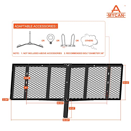 MYCAN Hitch Mount Cargo Carrier 2" Shank 500lbs Capacity 60x20 Luggage