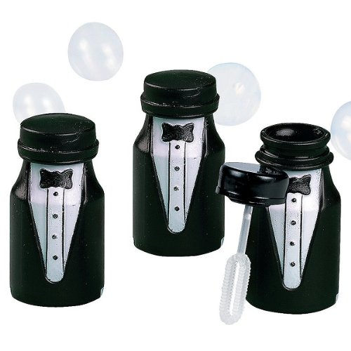 Fun Express Black Tuxedo Wedding Bubble Bottles - 24 Pieces