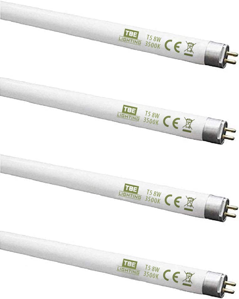 TBE LIGHTING T5 8w Fluorescent Tube Lamps 288mm - CFL Bulbs - G5 2-Pin Base Fittings - T5 High Efficiency Lamps, Cool White 3500K (4-Pack)