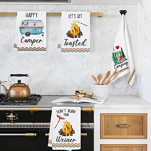 pinata Funny Camping Kitchen Towels Sets of 4 Happy Campers Camping