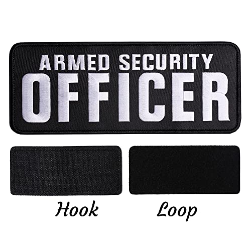 Armed Security Officer Embroidered Patches Hook and Loop, Durable Fabric Police Patch for Officer Guard Uniforms Vest, Jacket, Carrier, Hat, One Small and One Large Black