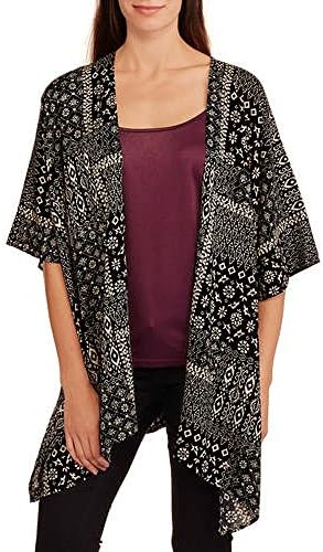 French Laundry Women's Woven Open Front Fashion Kimono (Large, Black/Khaki)