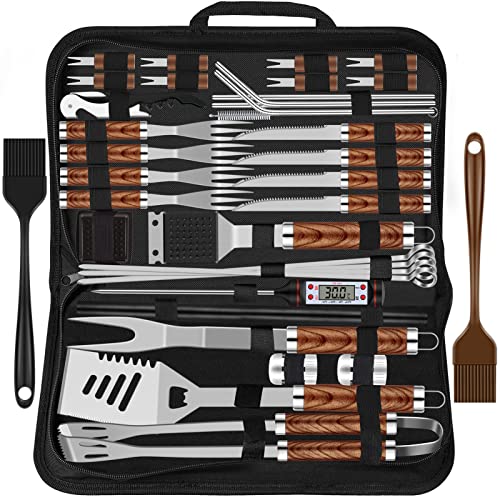 Grilliance 38-Piece BBQ Barbecue Cutlery Set Stainless Steel Barbecue Accessories for Men Gift Birthday High-Quality Barbecue Utensils Set Case with Grill Case and Grill Mat for Garden and Camping Brown