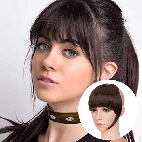 Clip in Bangs Hair Extensions Thick Full Neat Bangs Fringe Hair Extension One Piece Clip on Front Bangs Hairpiece Dark Brown Colour