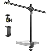 Camera Desk Mount Webcam Stand with Overhead Articulating Magic Boom Arm 1/4" Ball Head for DSLR Tripod, Adjustable Light Sta