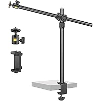 Camera Desk Mount Webcam Stand with Overhead Articulating Magic Boom Arm 1/4" Ball Head for DSLR Tripod, Adjustable Light Sta