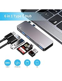 Hub USB C, 6 en 1 tipo C adaptador de cubo de aluminio con 3 puertos USB 3.0, lector de tarjetas TF SD, puerto USB C con velocidad de 40 Gb S, compatible con MacBook Air 2018, MacBook Pro 13'' y 15'''2016-2018