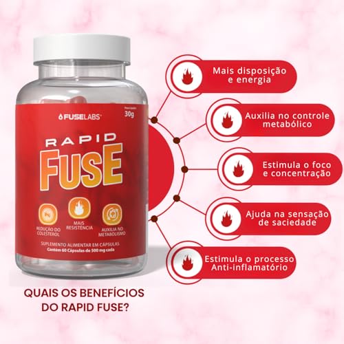 Rapid Fuse Pré Treino e Termogênico (Foguinho) - 60 Cápsulas com Cafeína, Psyllium e Picolinato de Cromo - Fuselabs - Suplemento para Academia e Fitness