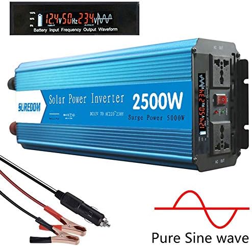 LIMEID Pure Sine Wave Inverter 500W/1000W/1500W/2000W/2500W, Power Converter 12V/24V To 110V/220V/230V Car Inverter With 2 Universal Sockets For Car, Camping, Travel,2500W-12vTo230v