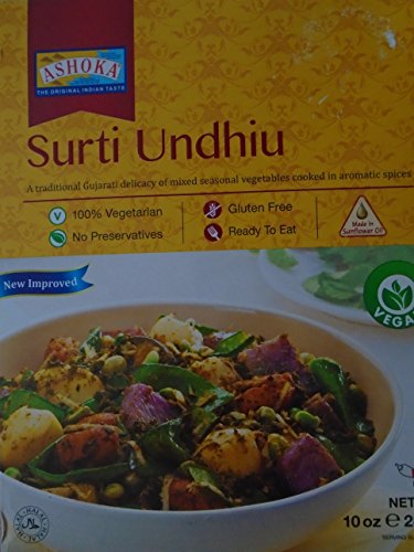 Ashoka Microwaveable Ready to Eat Meals - Surti Undhiu Mixed Seasonal Vegetables Cooked in Aromatic Indian Spices (Pack of 4)