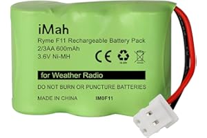 iMah Ryme F11 2/3AA600 3.6V 600mAh Ni-MH Battery Pack, fits Kaito KA500 KA550 KA600 and fits Eton FRX3 Earlier Round-Hole Verson(Don't fit Eton FRX3 0000101 Newer Square-Hole Verson)