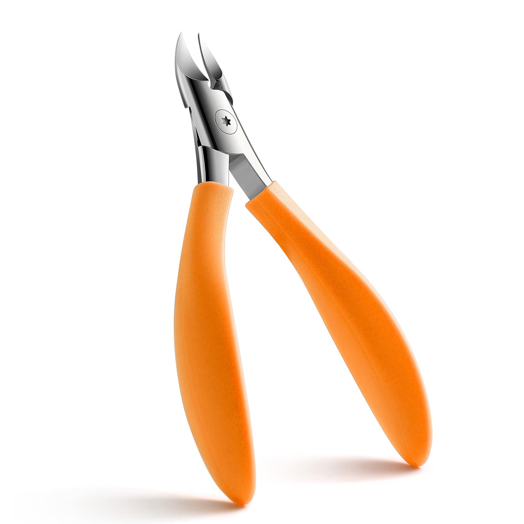 FVION Precision Toenail Clippers for Thick or Ingrown Toenails, Thick Fingernail Toenail Cutter/Colorful Nail Clippers Heavy Duty Stainless Steel - Velvet Soft Grip Handle (Orange)
