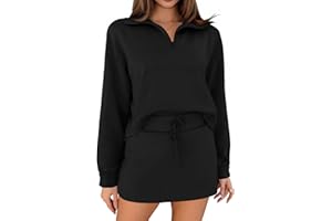 Fisoew Womens Sweatsuits 2 Piece Outfits Quarter Zip Cropped Sweatshirts Casual Mini Skorts Lounge Wear Skirts Sets