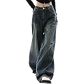 EMMIOL Women Baggy Jeans Mid-Low Waist Boyfriend Streetwear Vintage Jeans Wide Leg Denim Pants