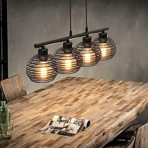 ZMH Vintage Ceiling Light Retro Pendant Lamp – Black Cage Design Light with 4 Lights Industrial Socket E27 Retro Ceiling Lighting for Kitchen Dining Room Bedroom Coffee Bar | Industrial Metal Design for Kitchen Dining Room Bedroom Cafe Bar