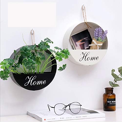 AHNNER Wall-Mounted Flower Basket, Nordic Iron Art Wall Flower Pot Plant Planter Round Flower Vase for Indoor Outdoor Wedding Festival Decorate,White