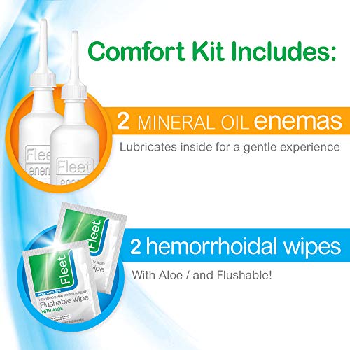 Fleet Laxative Gentle Relief Kit 2 Mineral Oil Enemas + 2 Hemorrhoidal Wipes Savenowat