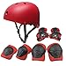 KUYOU Kids Protective Gear, Helmet Knee Pads and Elbow Pads Set with Wrist Guard Skateboard Accessories for Rollerblading Skateboard Cycling Skating Scooter. (Red)