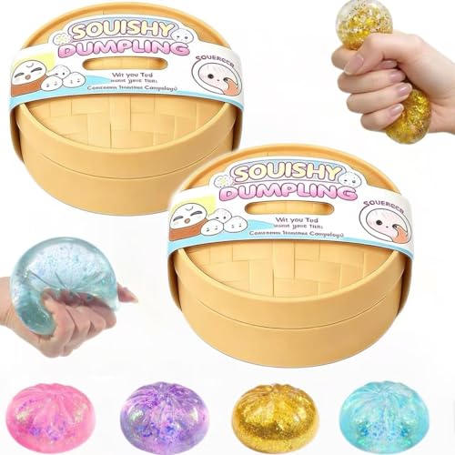 ORCHID M® Glitter Dumpling Squishy Mystery Box 2 Pack,Cute Simulation Baozi Squeeze Toy SoftNon-Sticky Decompression Fun Plaything ForTeens (2pcs)