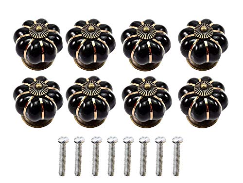 AKORD 8X Ceramic Vintage Pumpkin Cabinet Drawer Knob Door Handle, Black