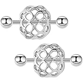 Zynova 14G Stainless Steel Mesh Nipple Rings for Women Silver Nipple Barbell Bar Nippple Shield Studs Nipple Piercing Jewelry